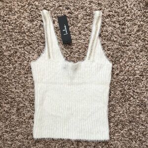 White Fuzzy Knit Tank Top